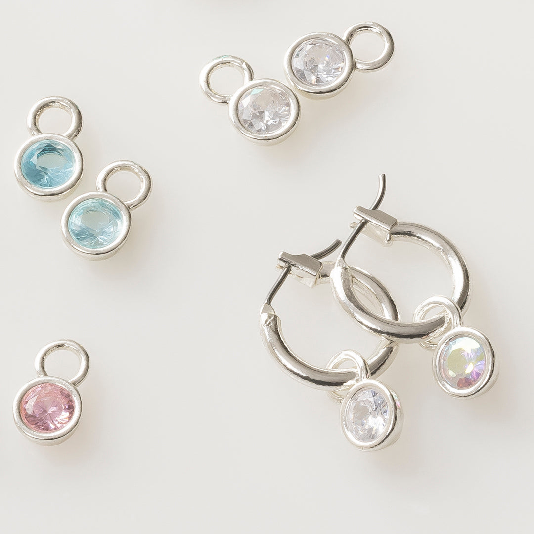 Crystal charms for hoop earrings in birthstone colors