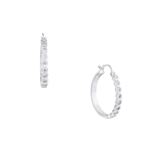 Diamondette silver hoop earrings with simulated diamonds