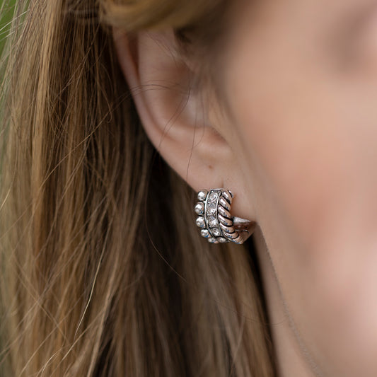 Antiqued silver huggy hoops earrings 