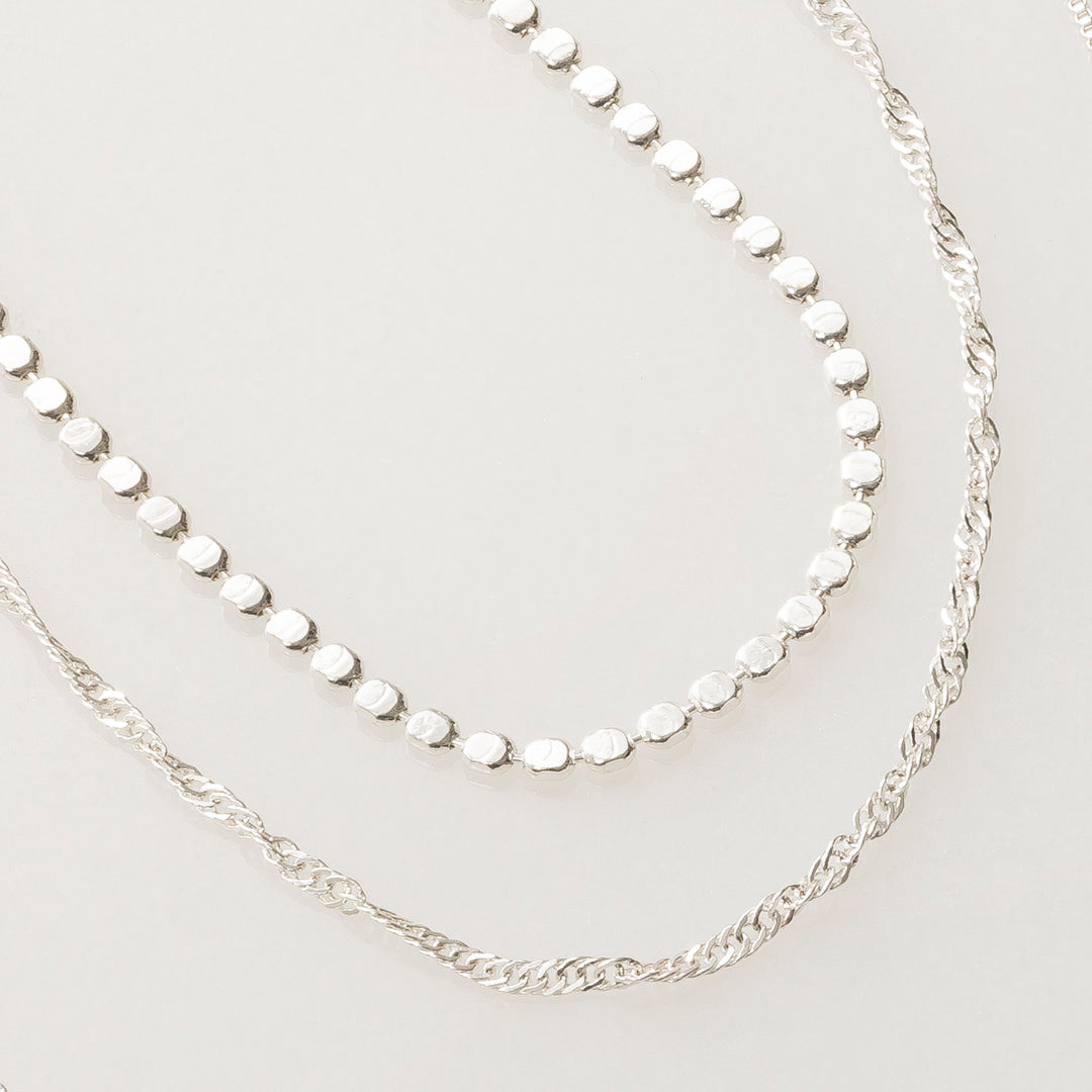 Flat ball chain and dainty necklace set