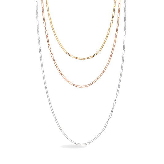Rose gold, silver and gold paperclip necklace chain for layered jewelry