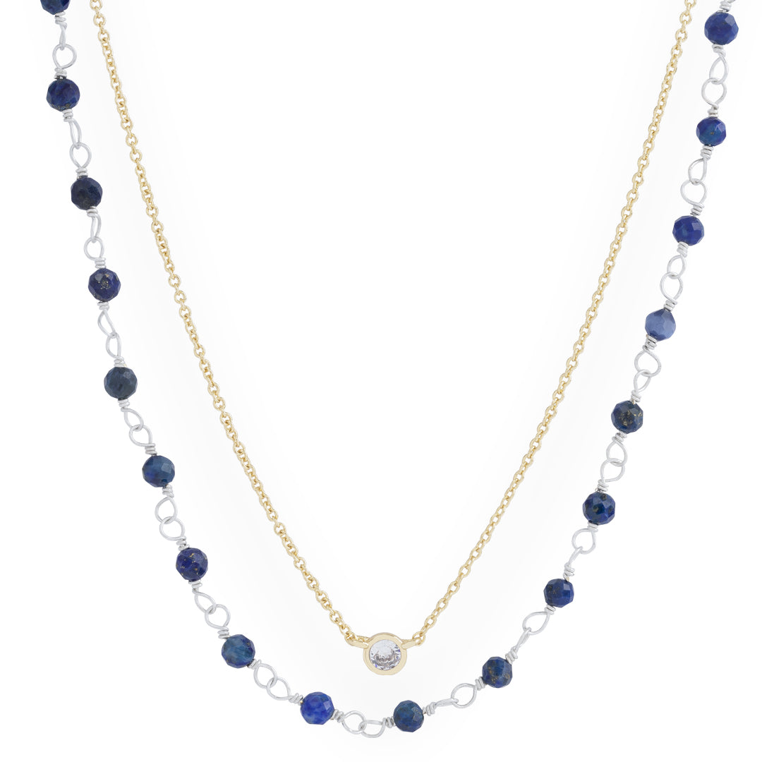 Mixed metal lapis and chain for layered necklace look